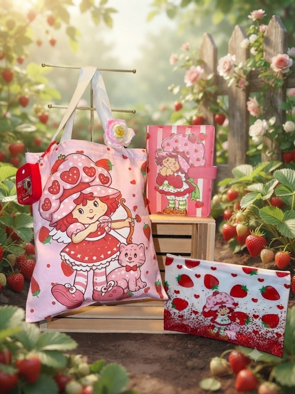 Pink Strawberry Girl Tote Bag Bundle